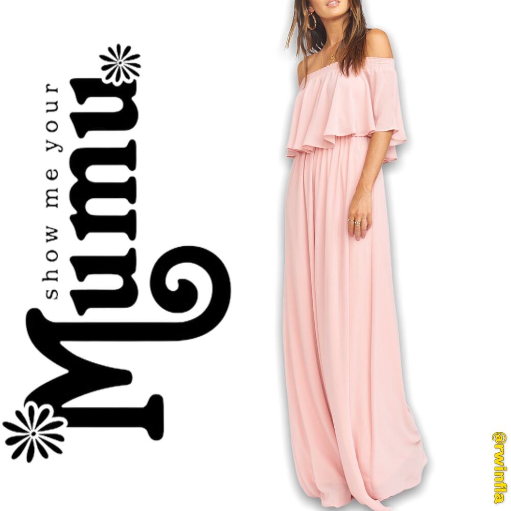 Show Me Your Mumu Wedding Bridesmaid Hacienda Maxi Dress Off Shoulder Ruffle Sm